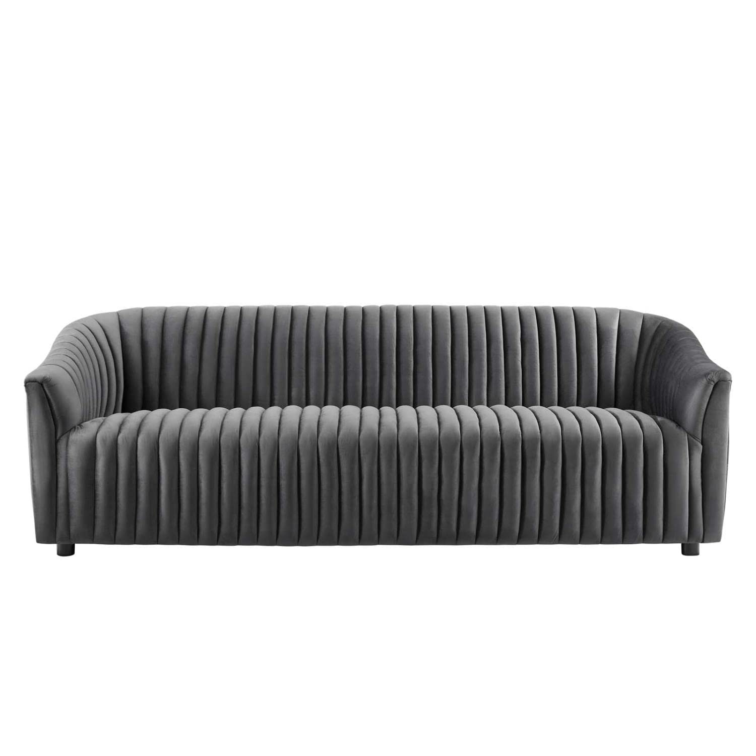 Modway Announce Velvet Channel Tufted Sofa With Charcoal Finish Eei-5053-Cha